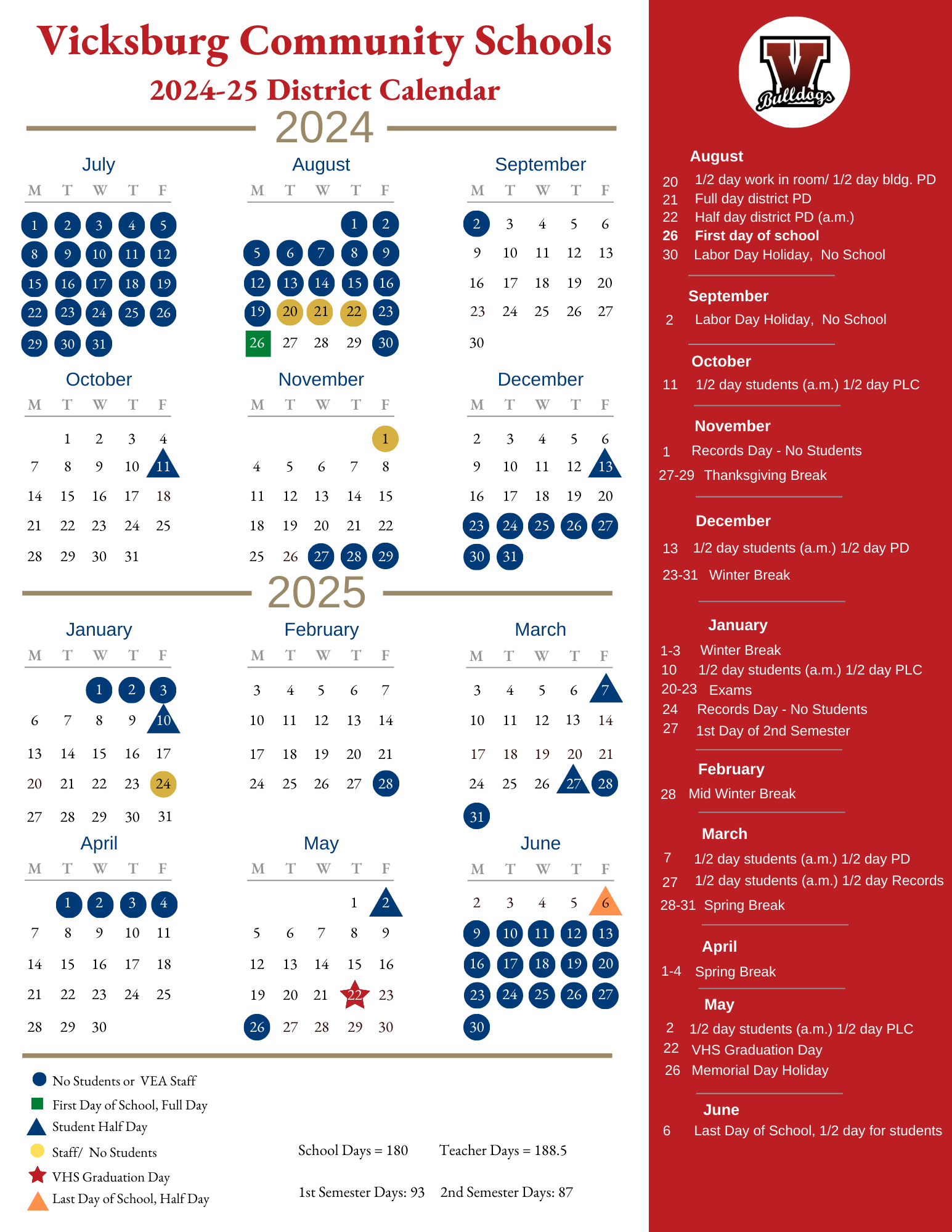 2024-25 District Calendar