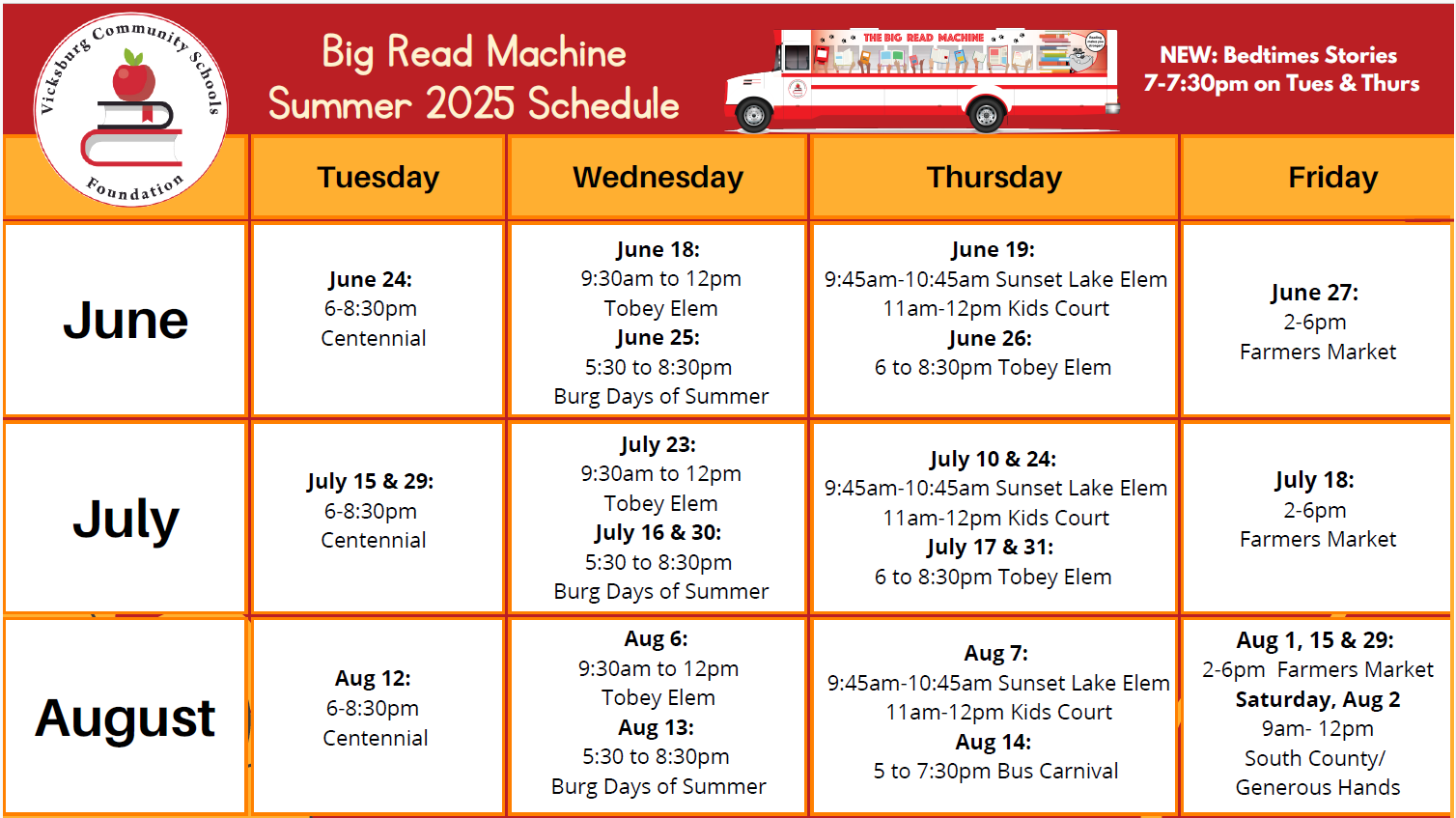 Big Read Machine Schedule